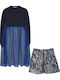 Girls Dress Long Sleeve Tulle Set with Top Navy Blue