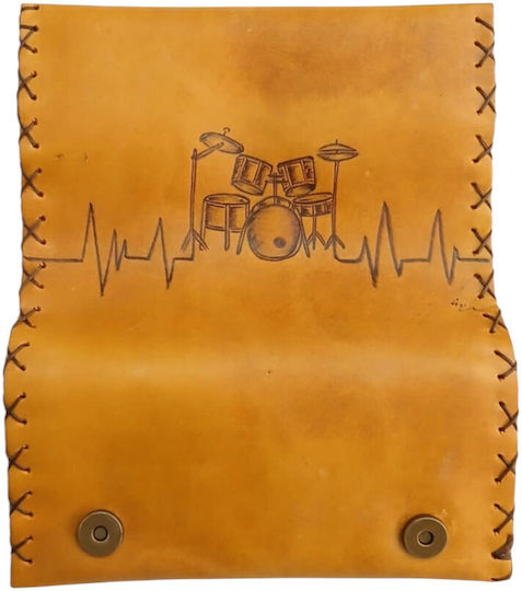 Handmade Leather Tobacco Pouch Pyrography Design Drums Colour Tan Drums-1069
