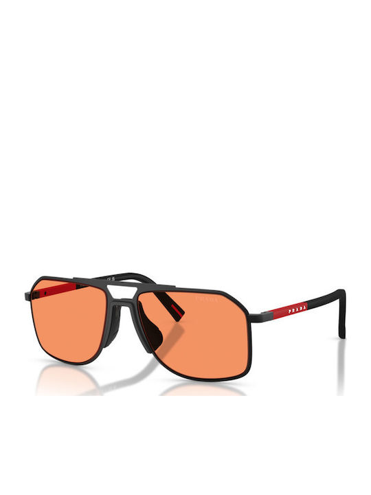 Prada Men's Sunglasses with Black Metal Frame and Orange Lens