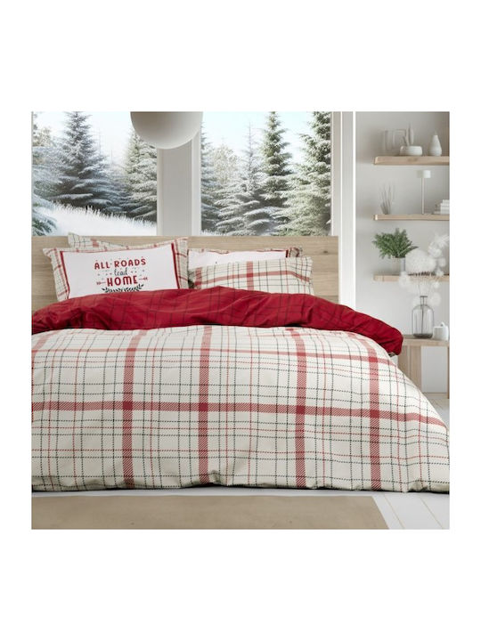 Nima Set Cearșafuri Flanel 240x260cm. Home Bliss Red, Beige 4buc