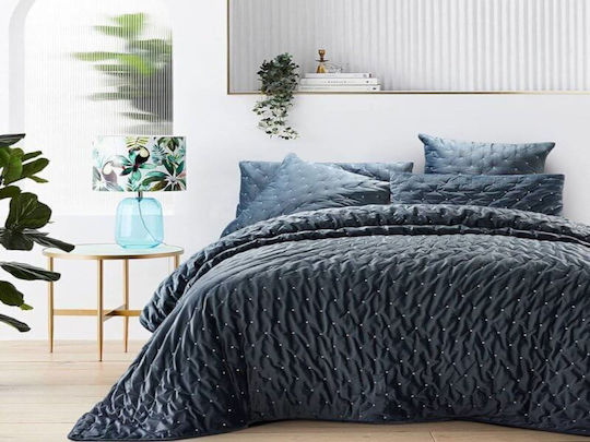 Set Quilt Super King 220x240cm Luxury Velvet Gray 3 Pieces