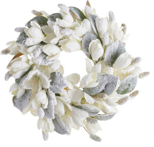 Künstlicher Kranz Mit Schnee Bestäubten Magnolien 28cm Künstlicher Kranz Mit Schnee Bestäubten Magnolien 28cm