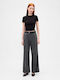 Women's High-waisted Fabric Trousers with Elastic Tonal Grey Plaid