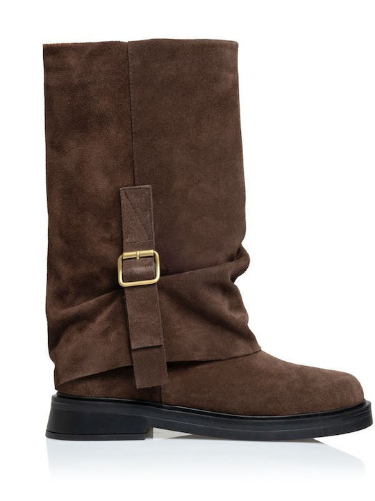 Leder Damenstiefel mit hohem Absatz Braun