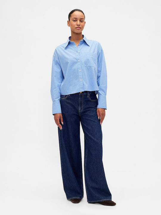 GAP Μακρυμάνικο Γυναικείο Πουκάμισο Blue & Whit...