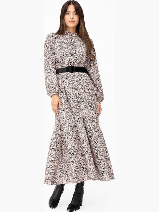 Rochie-Cămașă Midi Mânecă Lungă Maro