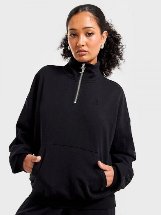 Long Women's Sweatshirt Hooded Black