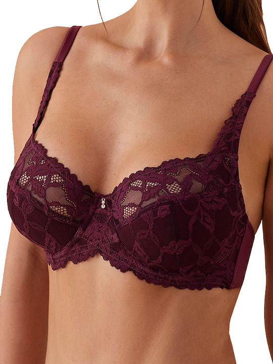 Bra with Light Padding Underwire Burgundy