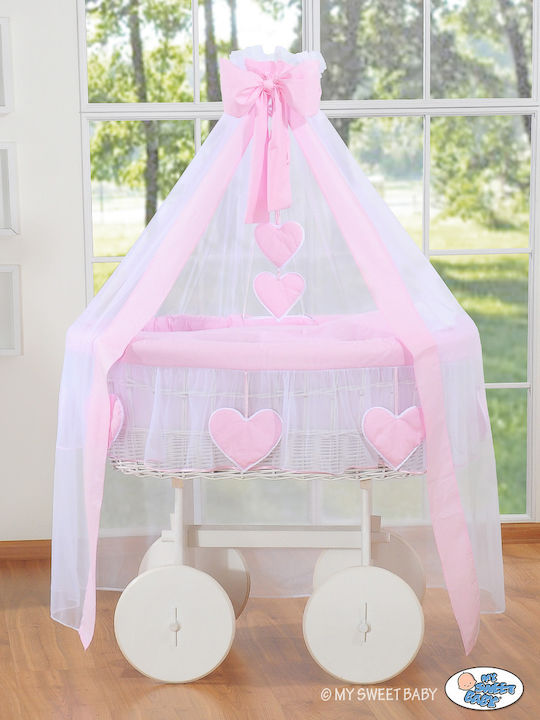 My Sweet Baby Рогозена Кошница За Бебета Със Стойка Розова