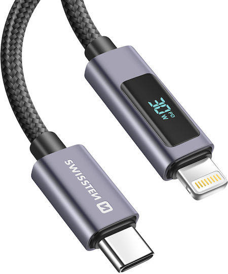 Swissten 3A Charging Sync Cable USB-C to Lightning 30W 1m LED Screen Black