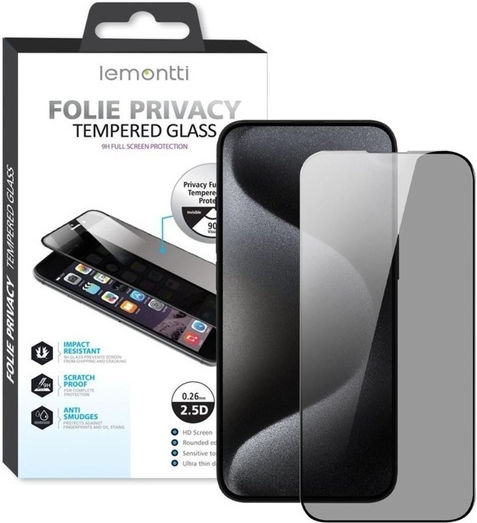 Lemontti Full Fit Privacy Tempered Glass Screen Protector Iphone 17 Iphone 17 Pro 16 Pro Black