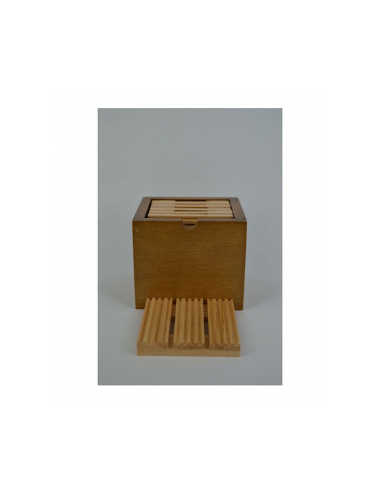 Lampiris Interiors Coaster Wooden with Stand Beige 6pcs