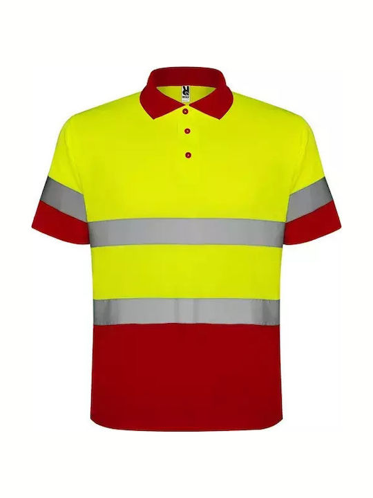 Roly Polo Unisex Cu Mâneci Scurte Și Benzi Reflectorizante Cămăși De Lucru Polaris Cod 9302 Roșu Fluorescent Galben