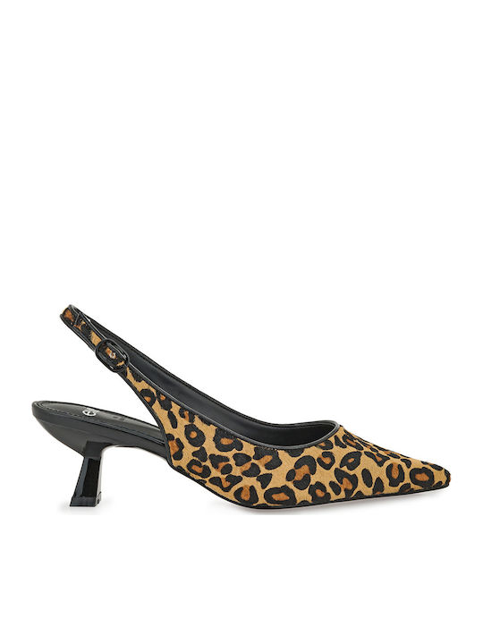 Leather Tabac Brown Medium Heels Animal Print