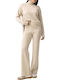 Women's High-waisted Fabric Trousers with Elastic Beige