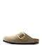 Boston Big Buckle Leather Winter Women's Slippers Beige Narrow Fit