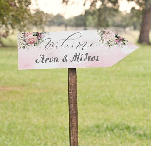 Wedding Sign Arrow Watercolor Floral 40x15cm 5531124a Bal-5531124a-floral