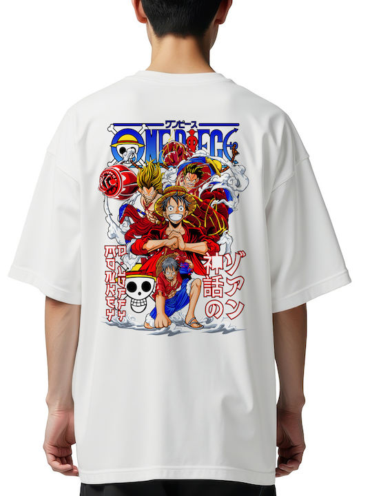 Оувърсайз Тениска Monkey D Luffy И Неговият Екипаж Поп Култура Бяла