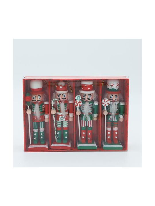 Hanging Nutcracker Ornament Multicolour 5x13cm Set 4pcs