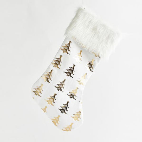 Șosetă Decorativă de Crăciun material textil cu Βrad mic Albă 2buc