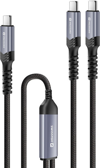 Swissten 5a 2-in-1 Usb-c Charging Sync Cable 100w 1.5m Black