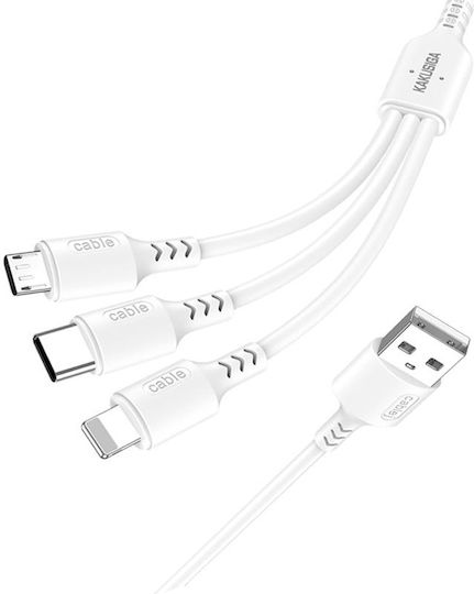 Kakusiga USB to Type-C / Lightning / micro USB Cable 5A Λευκό 1.2m KSC-997