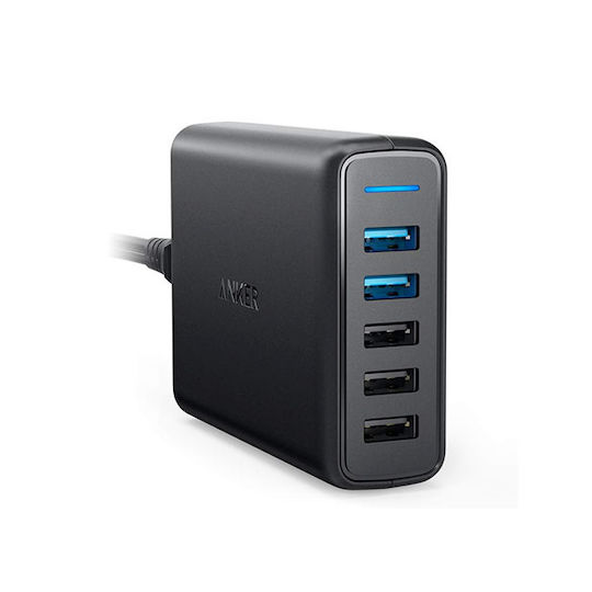 Anker Βάση Φόρτισης με 5 Θύρες USB-A 63W σε Μαύρο χρώμα (PowerPort Speed 5)