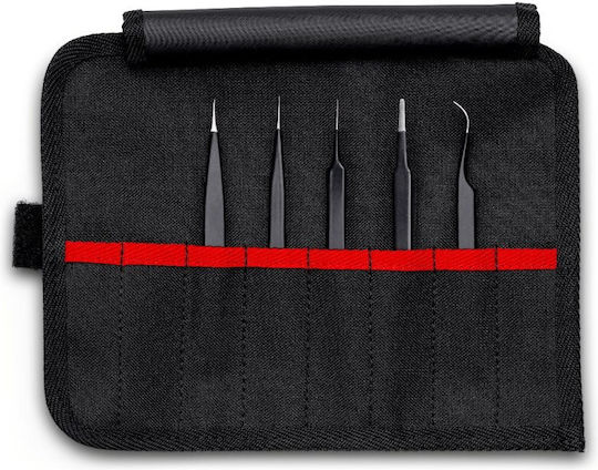 Tweezers Set 5 Pieces Black Universal Esd Precision Case Roll 92 00 01 Esd Knipex 92 00 01 Esd