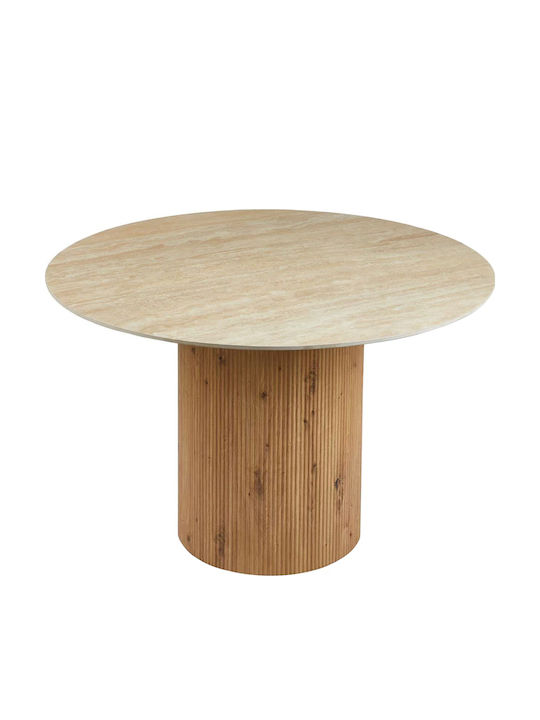 Twil Round Table Dining Room with Ceramic Surface Ceramic, Travertine 126x126x77cm