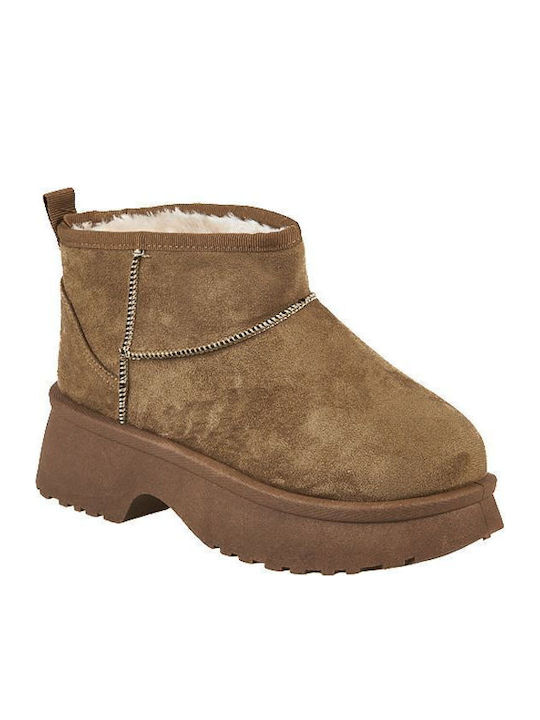 Women's Ankle Boots with Fur Oil Green