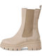 Leather Women's Chelsea Boots with Medium Heel Beige