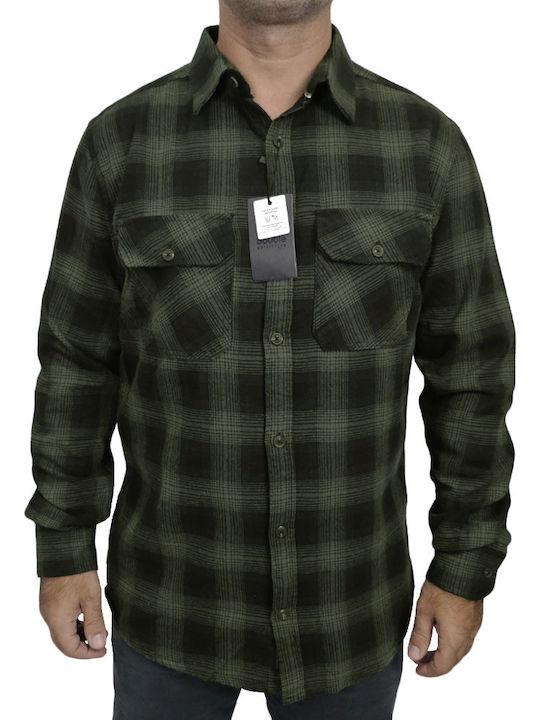 Double Long-sleeved Flannel Shirt Checked Black...