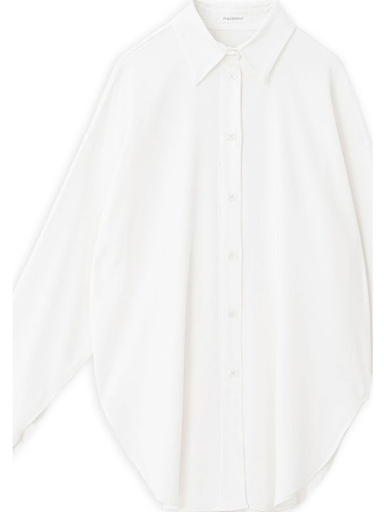Women's Satin Long Sleeve Shirt Off White