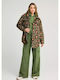Women's Leopard Khaki Overshirt with Fur Details