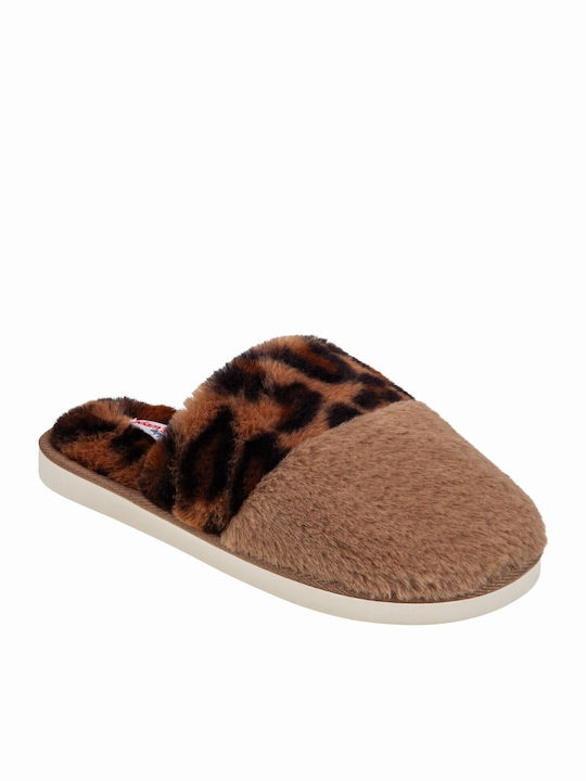 Adam's Shoes Зимни Дамски Чехли с Кожа Бежов