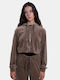Cropped Women's Sweatshirt Jacket Velvet Hooded Walnut