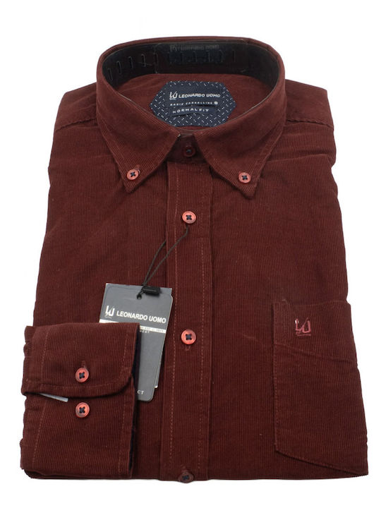 Leonardo Uomo Langärmlig Hemd Burgundy