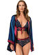 Set Lenjerie Intimă Femei Robă Moongirl Ellen Dantelă Satin Albastru Închis