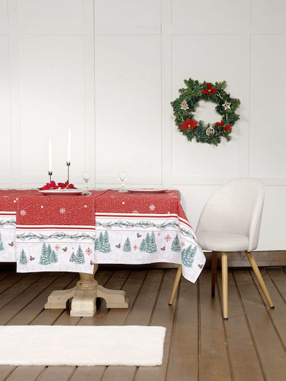 Nima North Pole Christmas Tablecloth Fabric Red L240xW140cm.