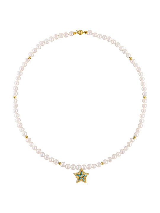 Halskette K14 Gold Elemente Anhänger K18 Gold Doppelter Stern Diamanten Blau Topas S126463
