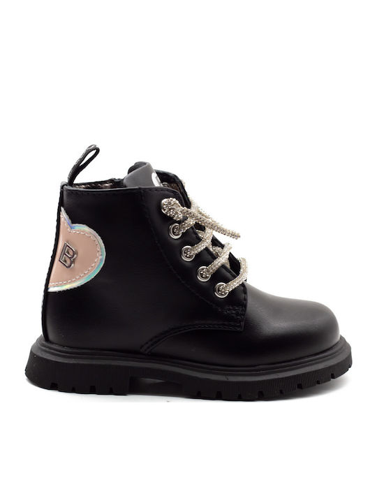 Leather Kids Boots with Laces Black