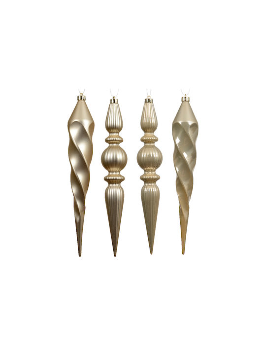Set Hanging Christmas Tree Ornaments Stalactites Gold 5x30cm 4 Pieces