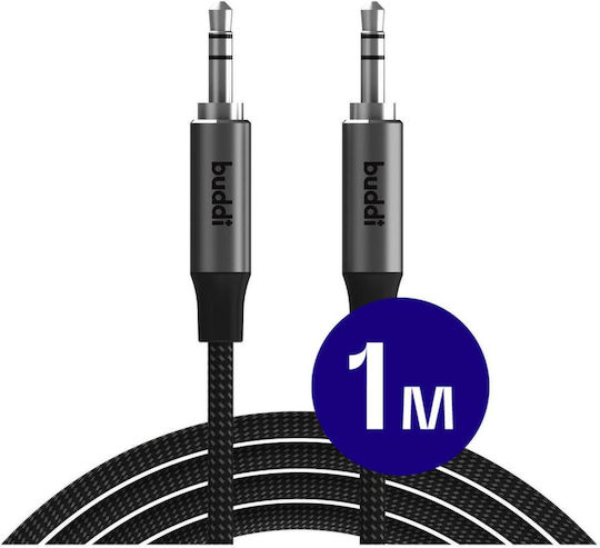 Buddi 3.5mm Male To 3.5mm Male Black 1m Audio Cable With Gold Plated Terminals