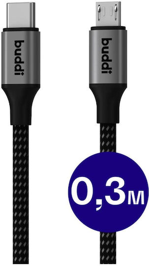 Buddi Редовна USB 2.0 Кабел USB-C мъжки - микро USB-A мъжки 12W Черен 0.3м