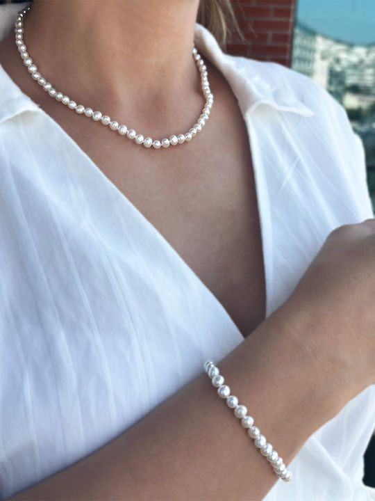 Margaritari Σετ με Κολιέ & Βραχιόλι από Χρυσό 14K με Πέρλες