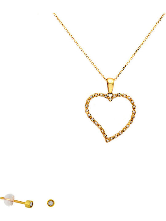 Margaritari Set with Earrings & Pendant from Gold 18K with Stones