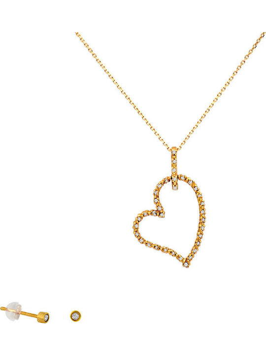Margaritari Set with Earrings & Pendant from Gold 18K with Stones