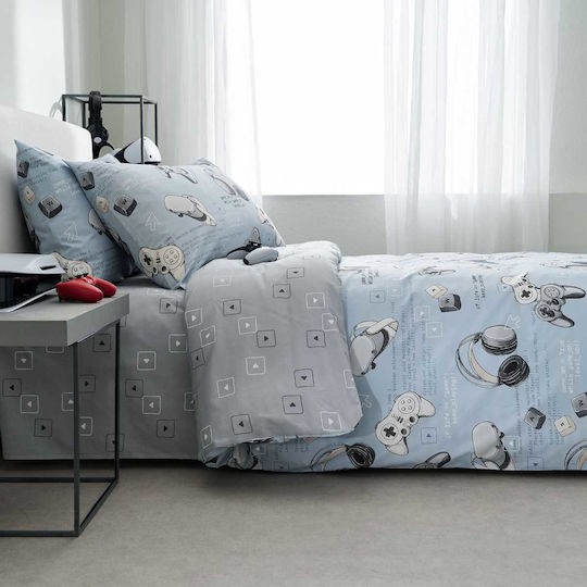 Vesta Home Game Set Kids Duvet Cover Single with Pillowcase Cotton Blue 170x240cm