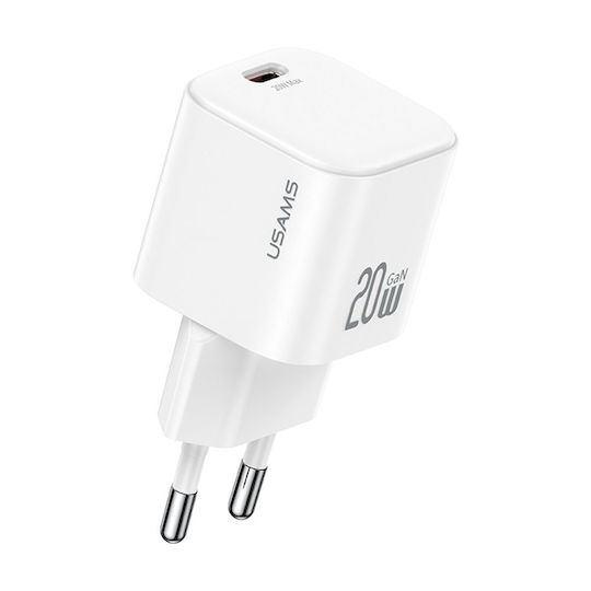 Usams Зарядно без кабел GaN с USB-C порт 20W Power Delivery Бял (CC260TC02)