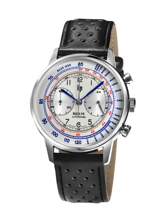Lip Watches Rallye Meca Men's Watch Chronograph Battery with Black Leather Strap